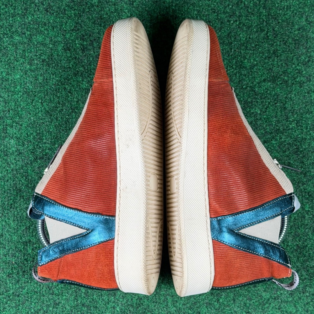 Vaddia Zip Front Corduroy Sneakers Burnt Orange Metallic Teal Women 9 EU 40 Shoe - Picture 7 of 9